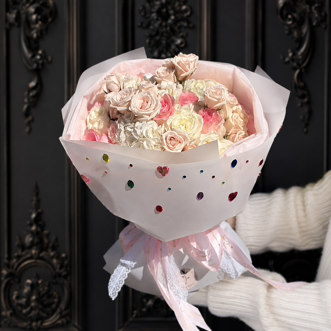 Bedazzled Bouquet of Fresh Roses - Hand Bouquet