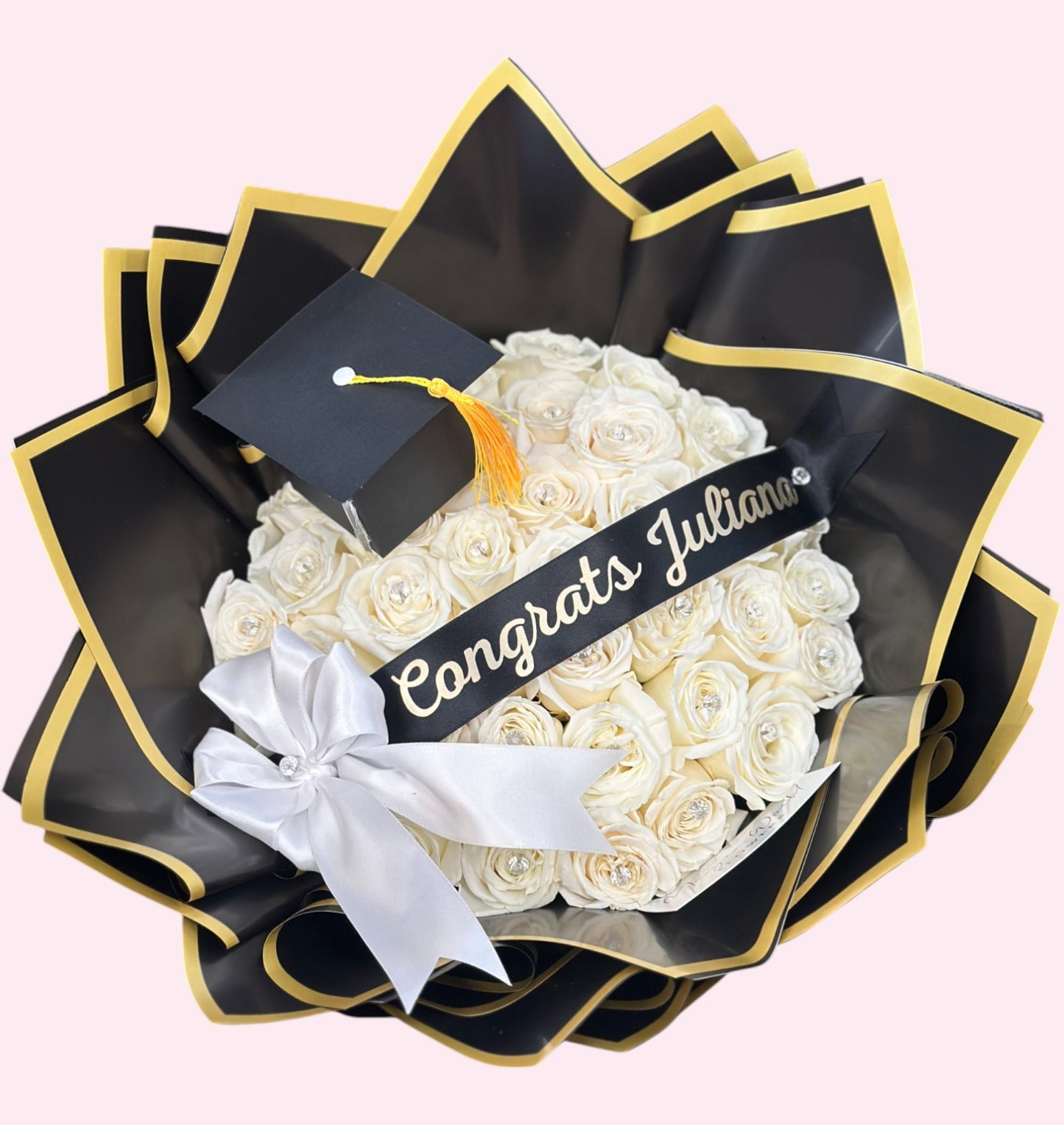 36 White Roses with Bow – Graduation Flowers