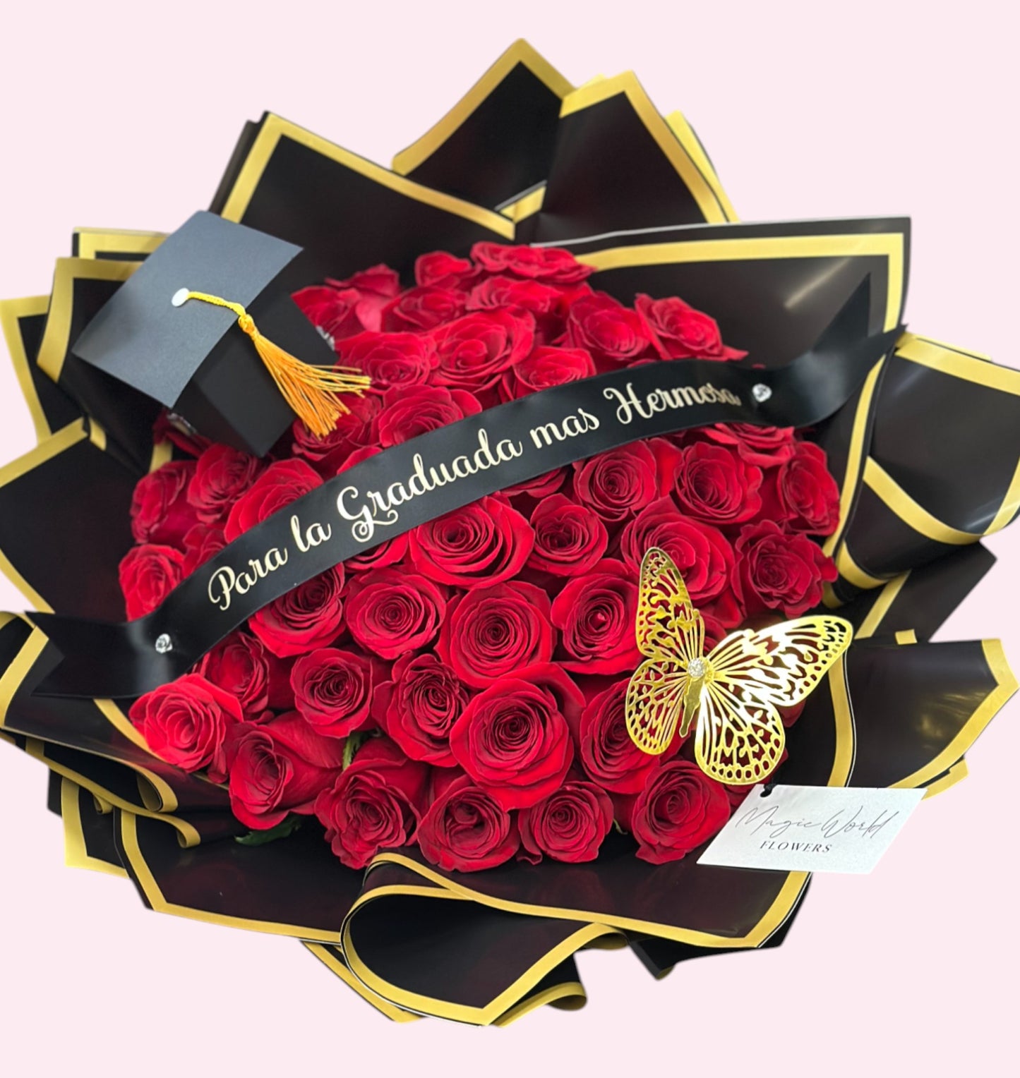 50 Red Roses with Butterfly – Graduation Flowers
