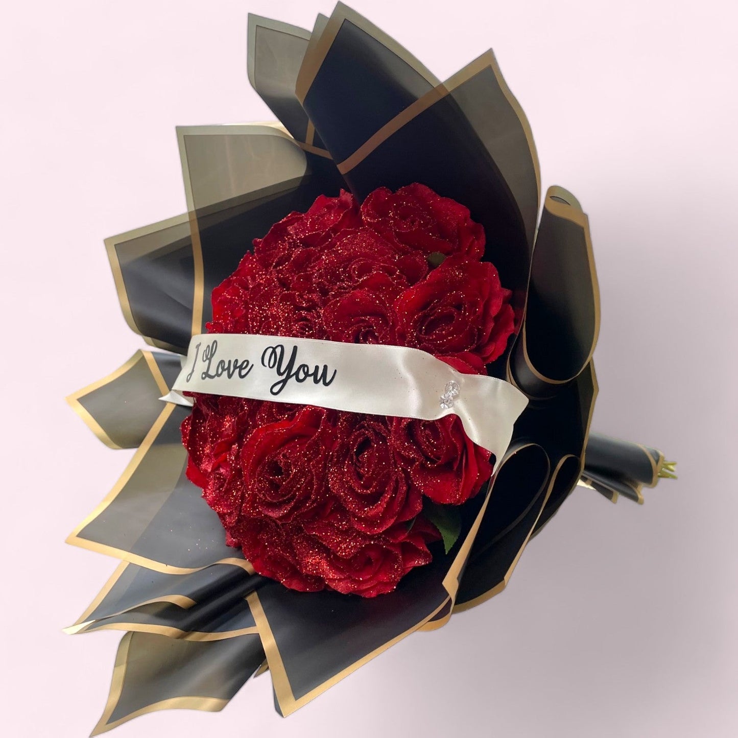 Artificial Glitter Red Roses Bouquet - Magic World Flowers