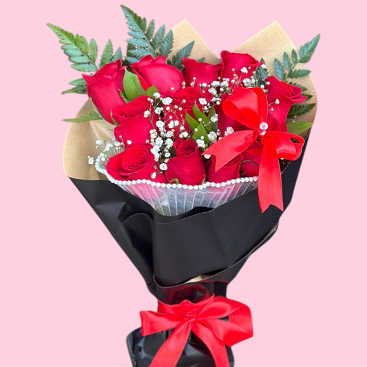 Dozen Red Roses Bouquet – Hand Wrapped with Bow & Butterfly - Magic World Flowers