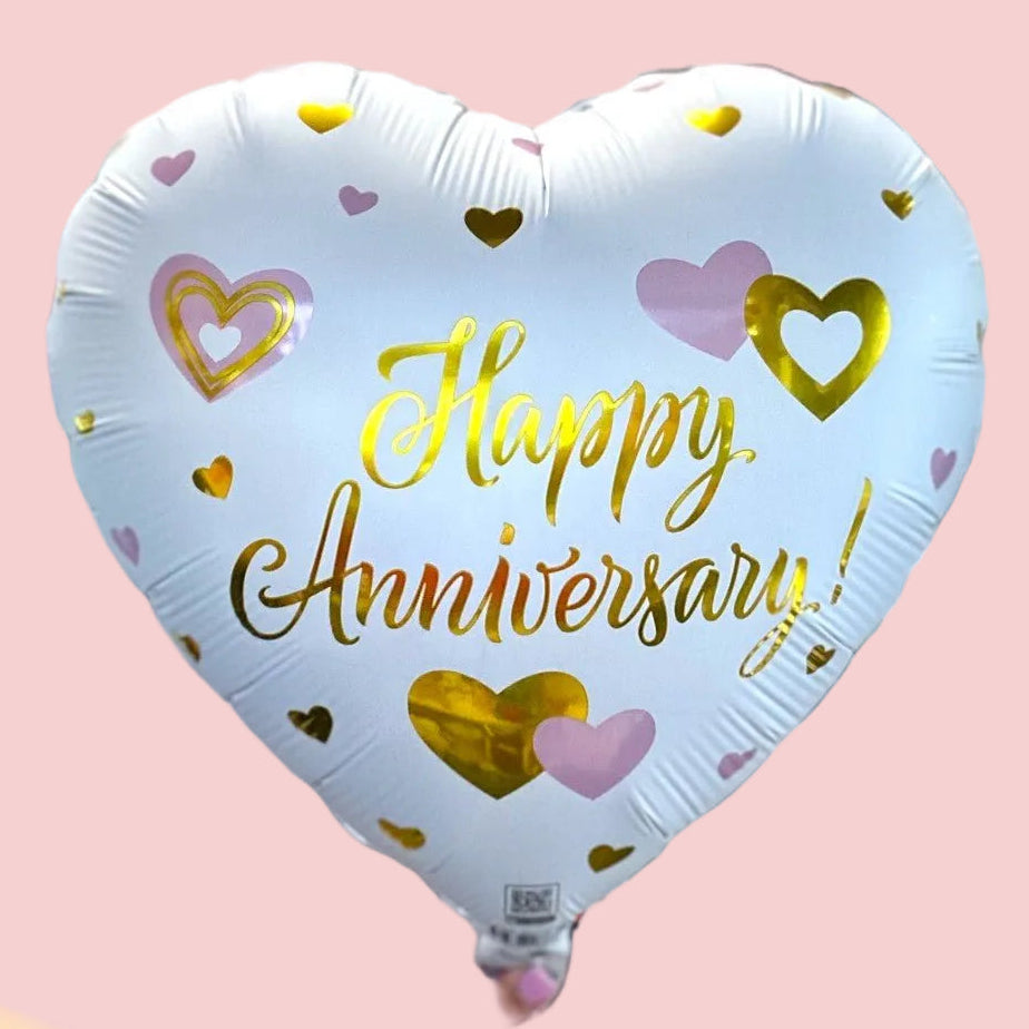 Happy Anniversary White & Pink – Helium Balloon - Magic World Flowers