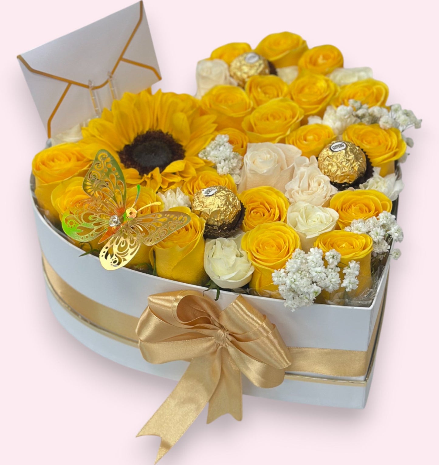 Heart Box of Yellow Flowers - Flores Amarillas Collection - Magic World Flowers