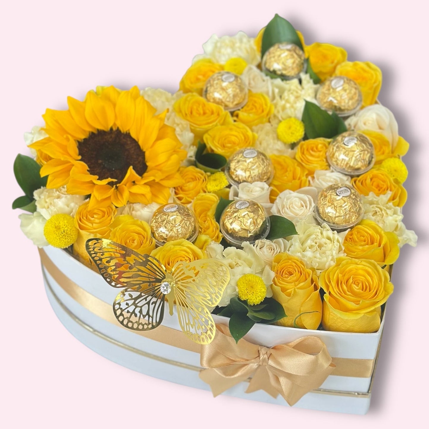 Heart Box of Yellow Flowers - Flores Amarillas Collection - Magic World Flowers