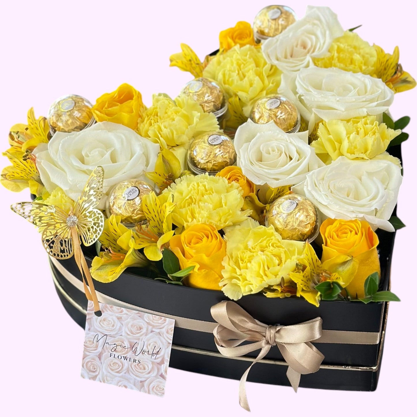 Heart Box of Yellow Flowers - Flores Amarillas Collection - Magic World Flowers