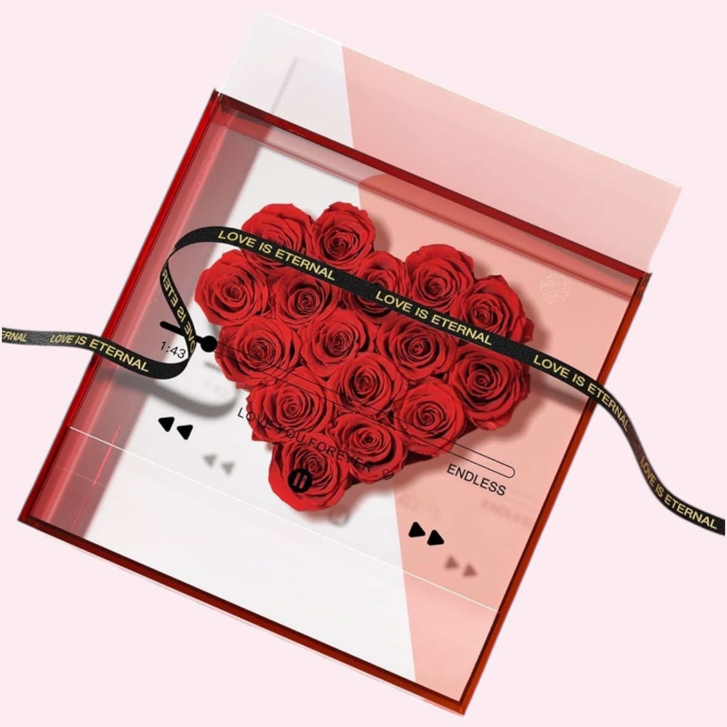 Heart of Red Roses in Acrylic Box - Preserved Roses - Magic World Flowers