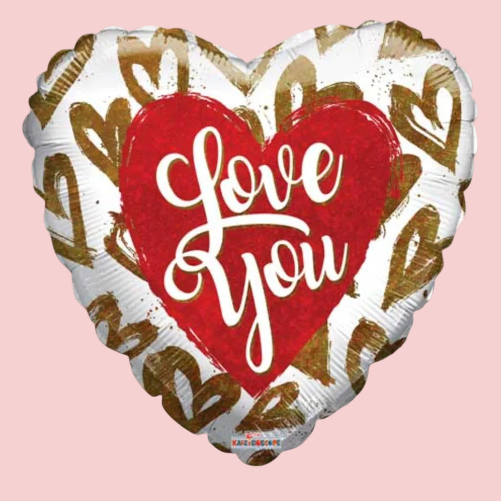 Love You Gold Hearts – Helium Balloon - Magic World Flowers