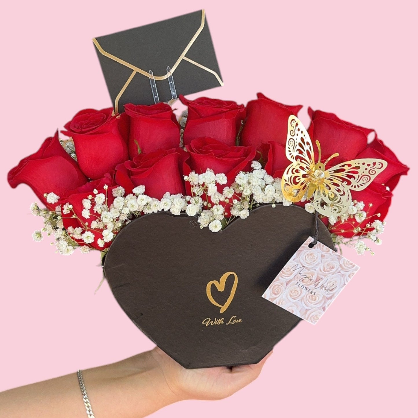 Mother’s Day Arch of Roses – Black Heart Box (12 Roses) - Mother's Day Collection - Magic World Flowers