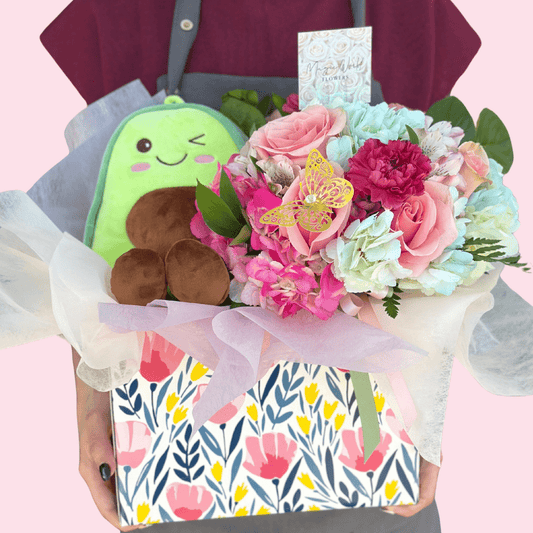 Mother’s Day Gift Box – Happy Heart Plush & Floral Vase - Mother's Day Collection - Magic World Flowers