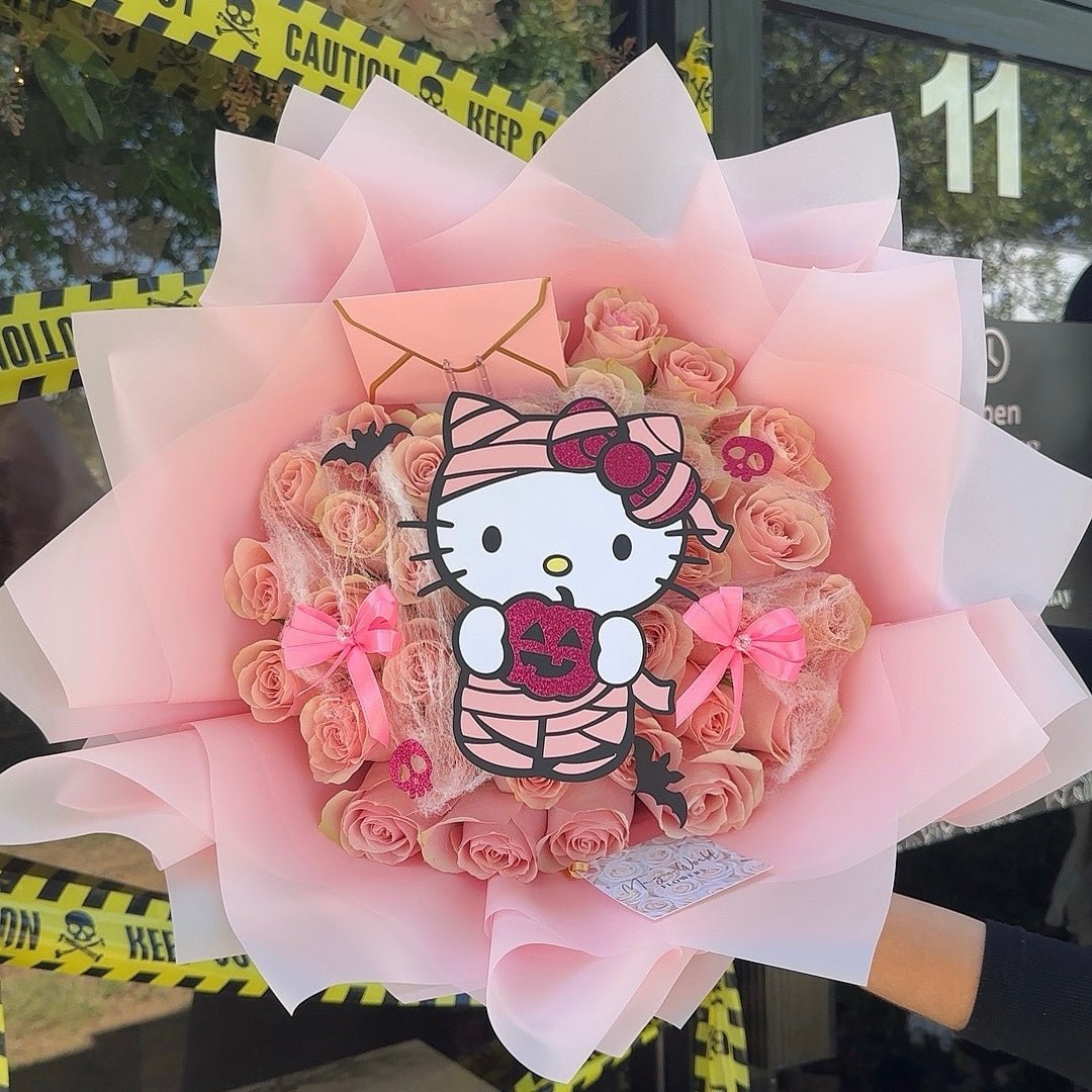 Mummy Kitty Blush Bouquet - Halloween Ramo Buchon - Magic World Flowers