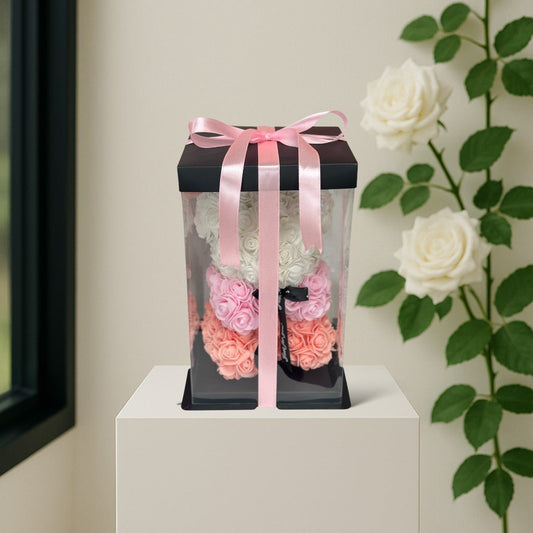 Pink & White - Artificial Roses Bear - Magic World Flowers