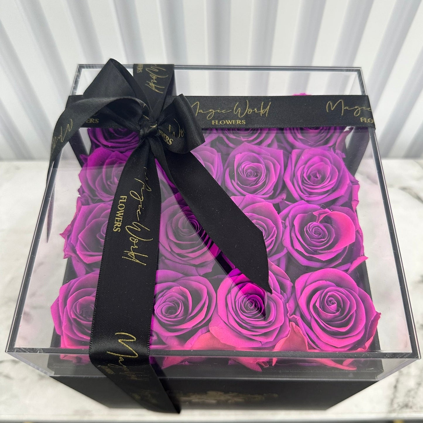 Purple Roses in Acrylic Box - Preserved Roses - Magic World Flowers