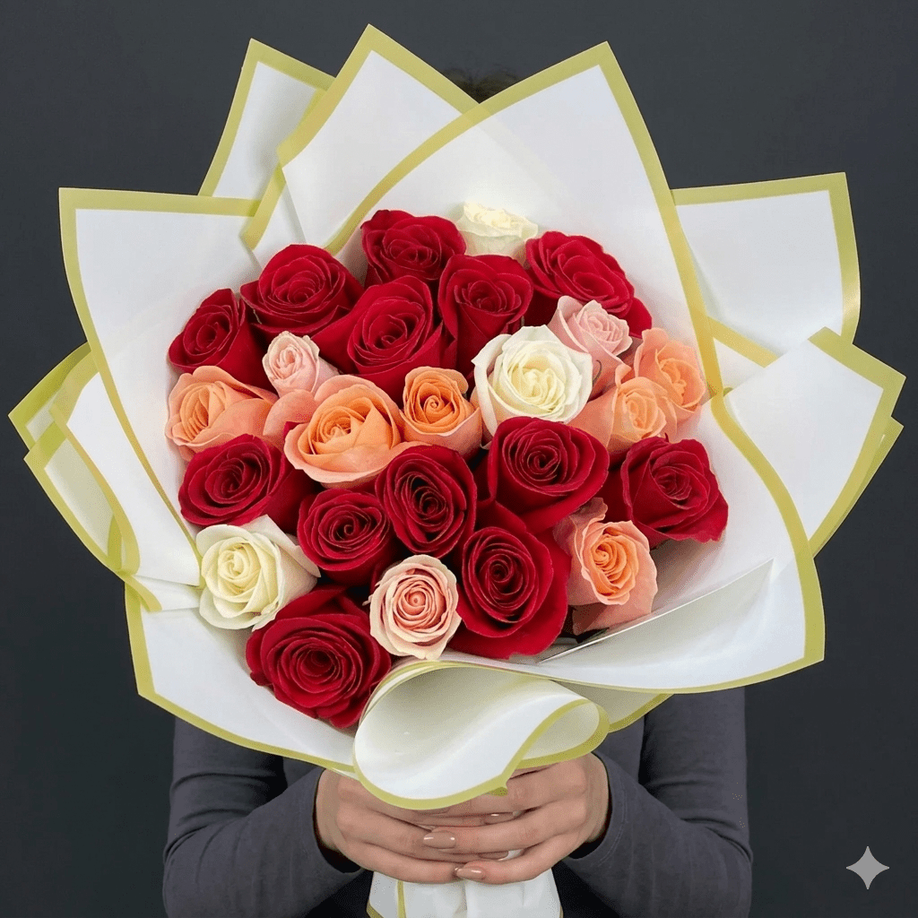 Ramo Buchon - Classic Hand Bouquet of Mixed colors Roses - Magic World Flowers