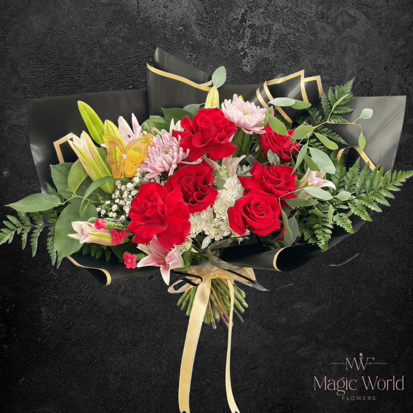 Red Coded | Modern Blooms Bouquet - Magic World Flowers