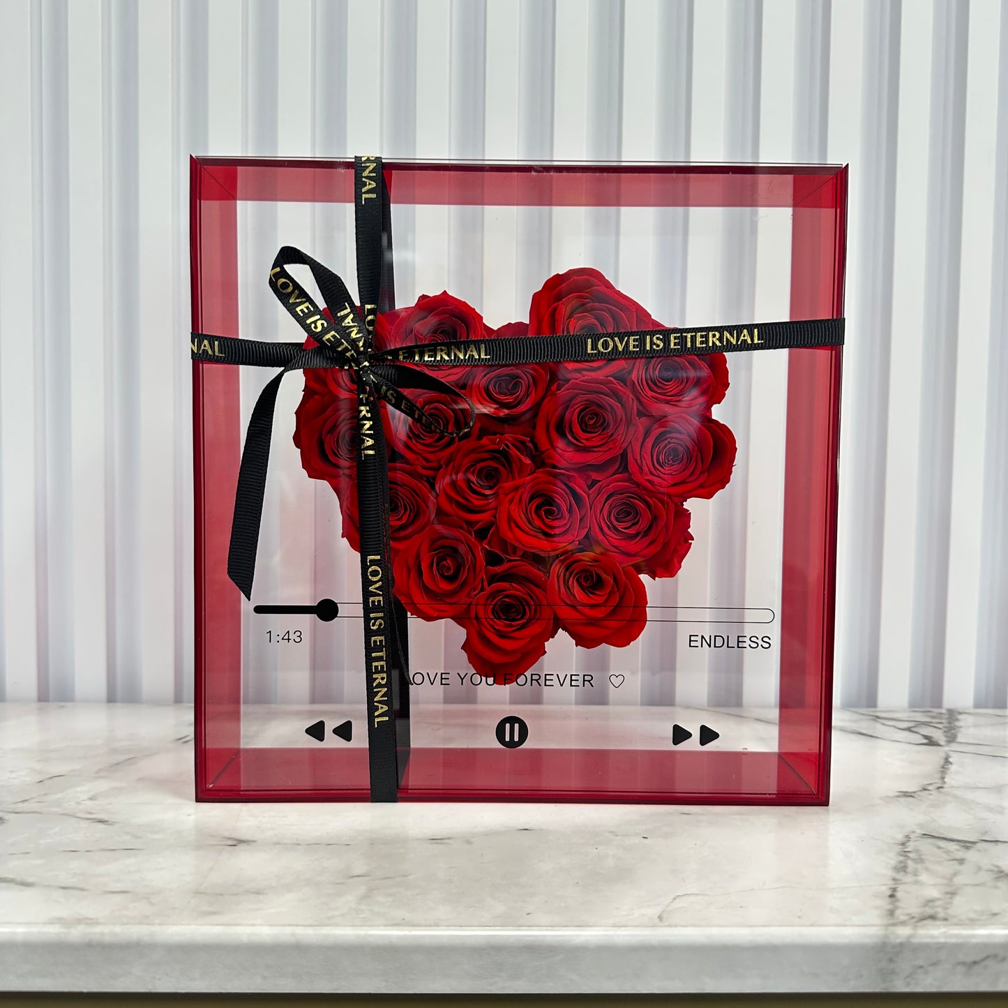 Heart of Red Roses in Acrylic Box - Preserved Roses