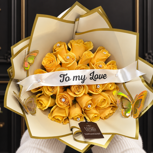 Deluxe Hand Bouquet of Yellow Roses - Flores Amarillas Collection