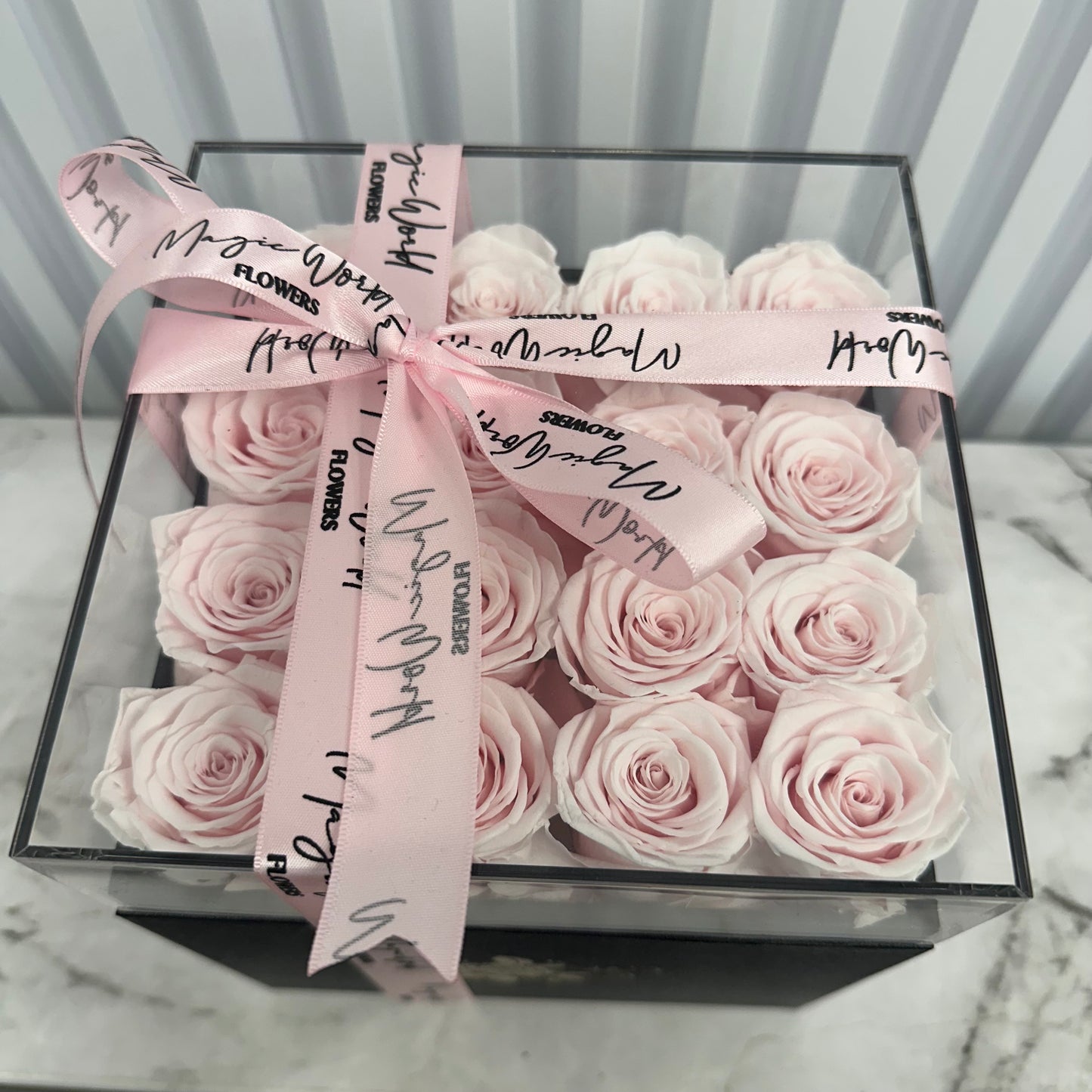 Light Pink Roses in Acrylic Box - Preserved Roses