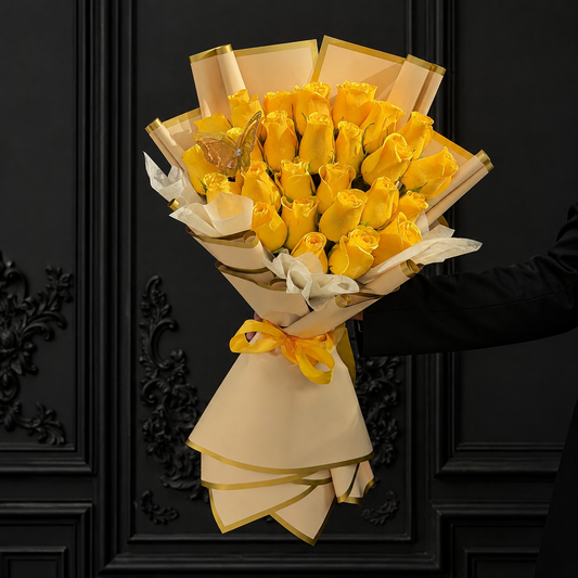 Two Dozen Yellow Roses - Hand Bouquet of Fresh Flowers