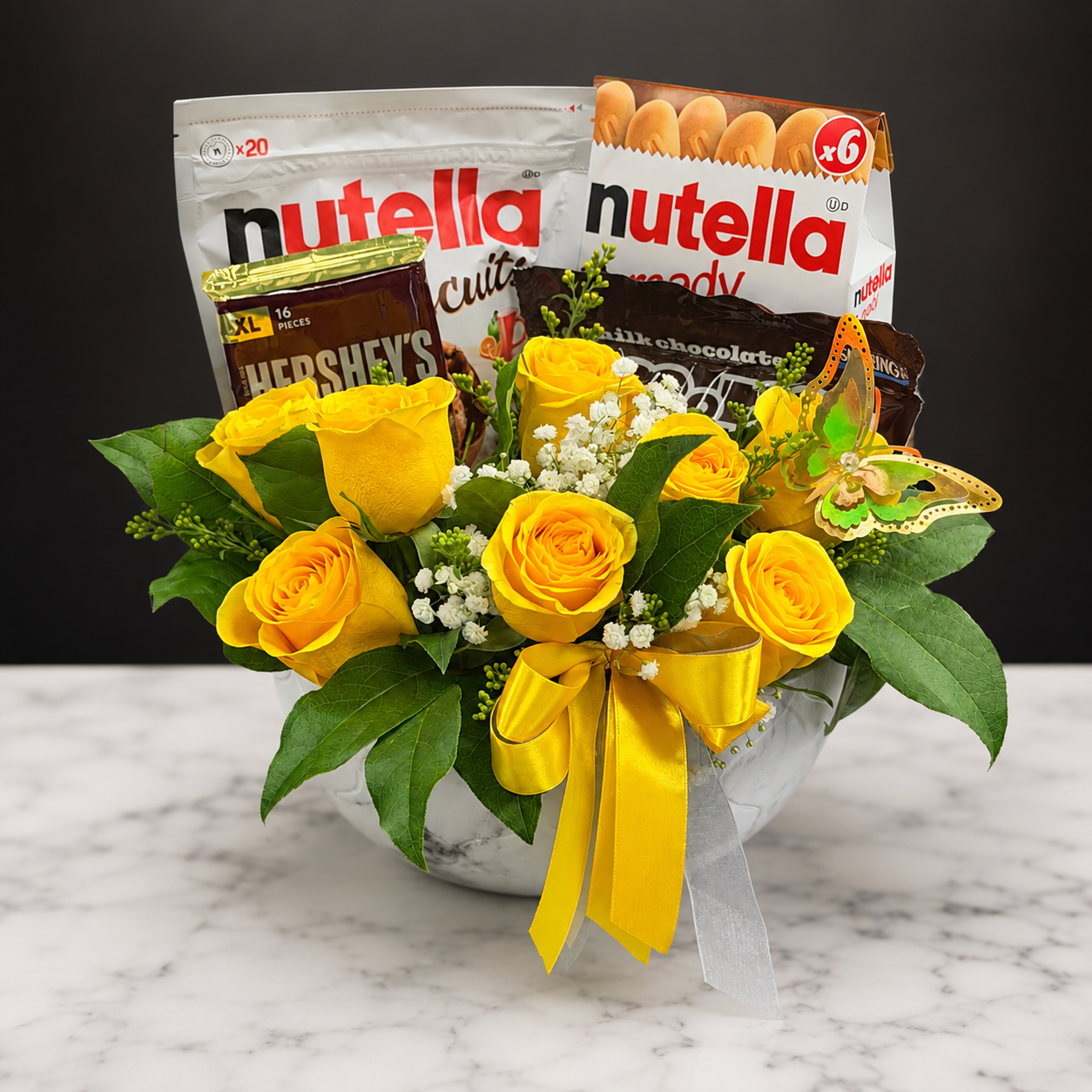 Golden Yellow Roses & Sweet Treats Arrangement