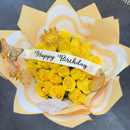 Premium Hand Bouquet of Yellow Roses