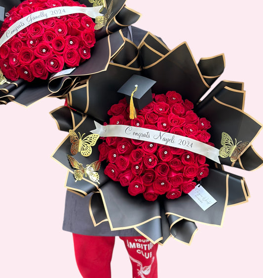 60 Red Roses with Crystals – Graduation Flowers