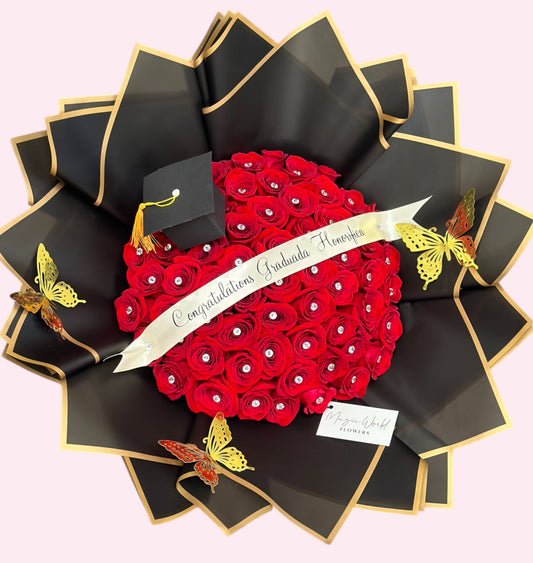 60 Red Roses with Crystals – Graduation Flowers