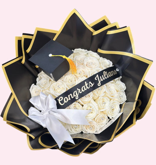 36 White Roses with Bow – Graduation Flowers