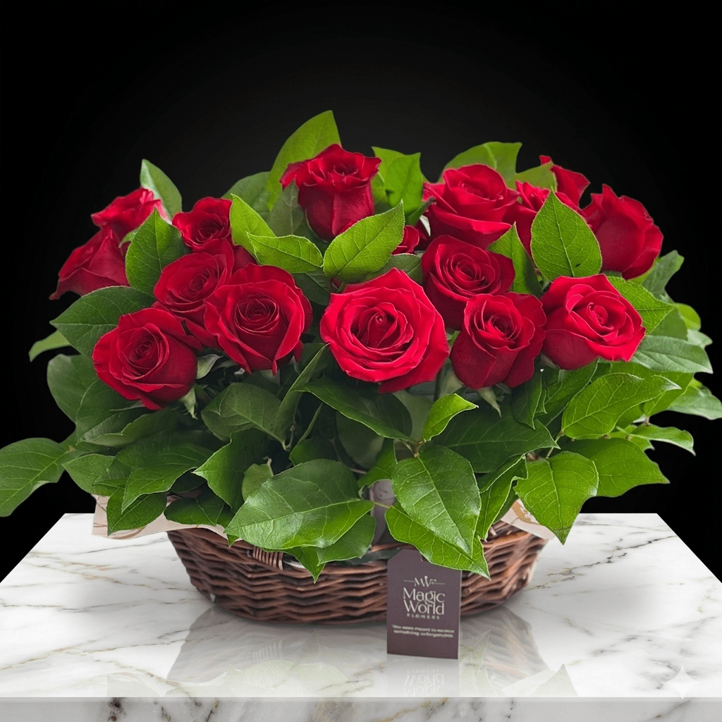 Basket of Roses - Basket - Magic World Flowers