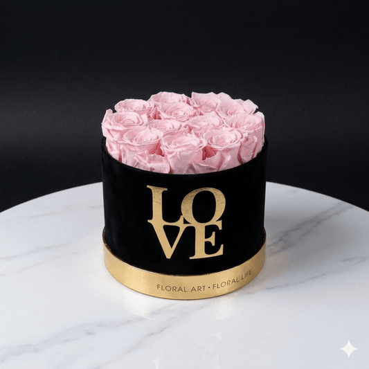 Black Love Box - Pink Preserved Roses - Magic World Flowers