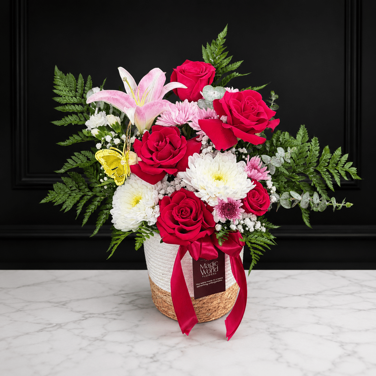 Bold & Red | Modern Blooms Basket - Magic World Flowers