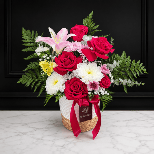 Bold & Red | Modern Blooms Basket - Magic World Flowers
