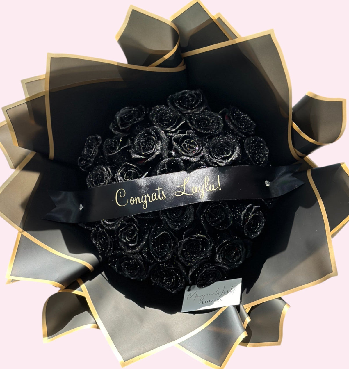 Graduation Sparkly Roses Custom Glitter Roses – Graduation Flowers – Magic World Flowers