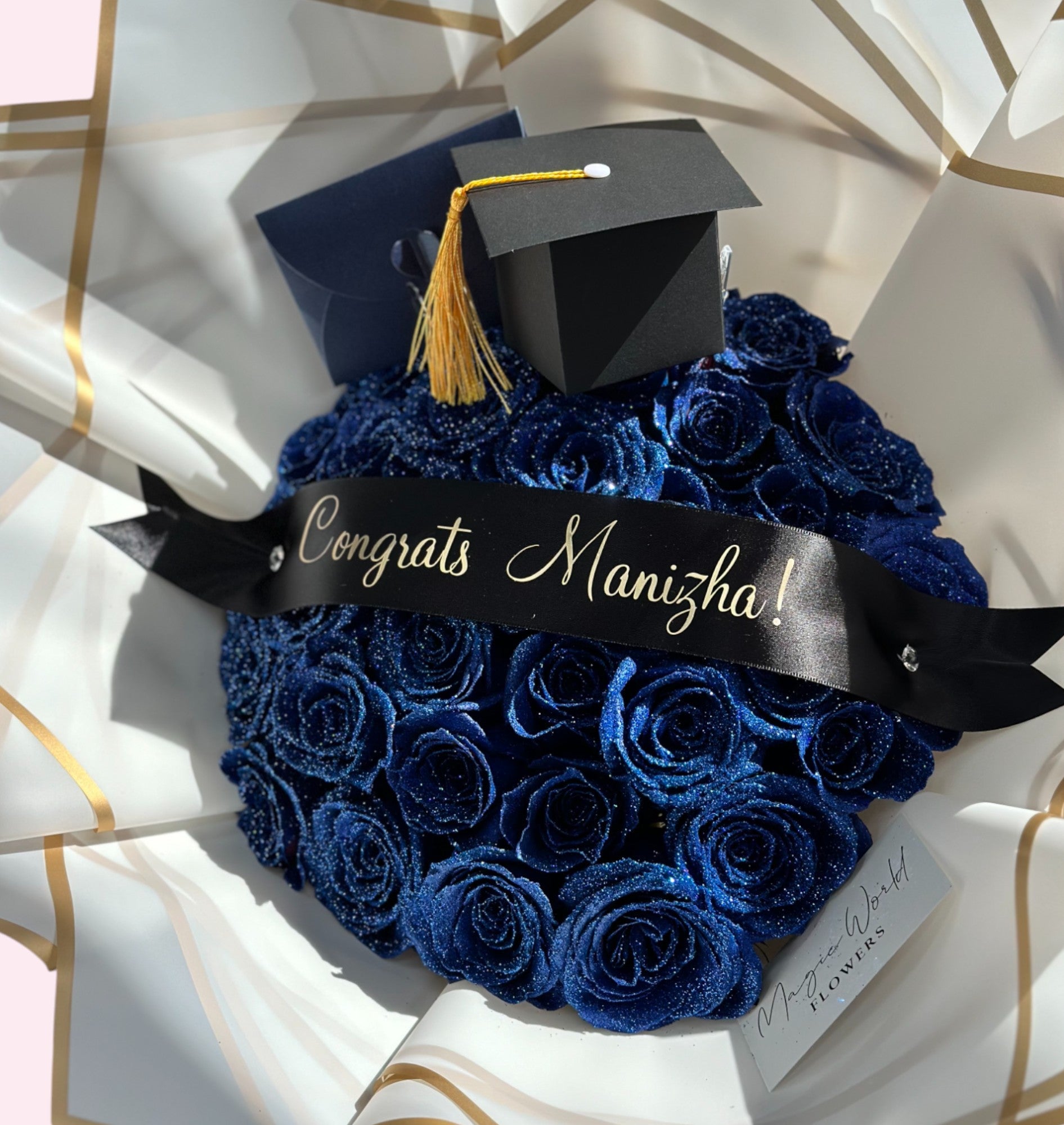 Big Roses For Graduation Custom Glitter Roses โ Graduation Flowers โ Magic World Flowers