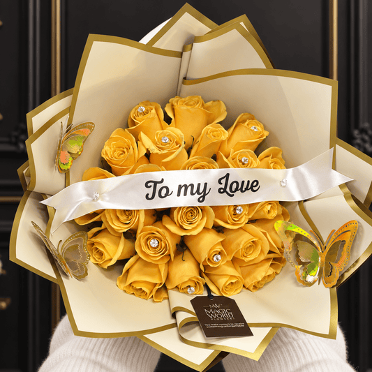 Deluxe Hand Bouquet of Yellow Roses - Flores Amarillas Collection - Magic World Flowers