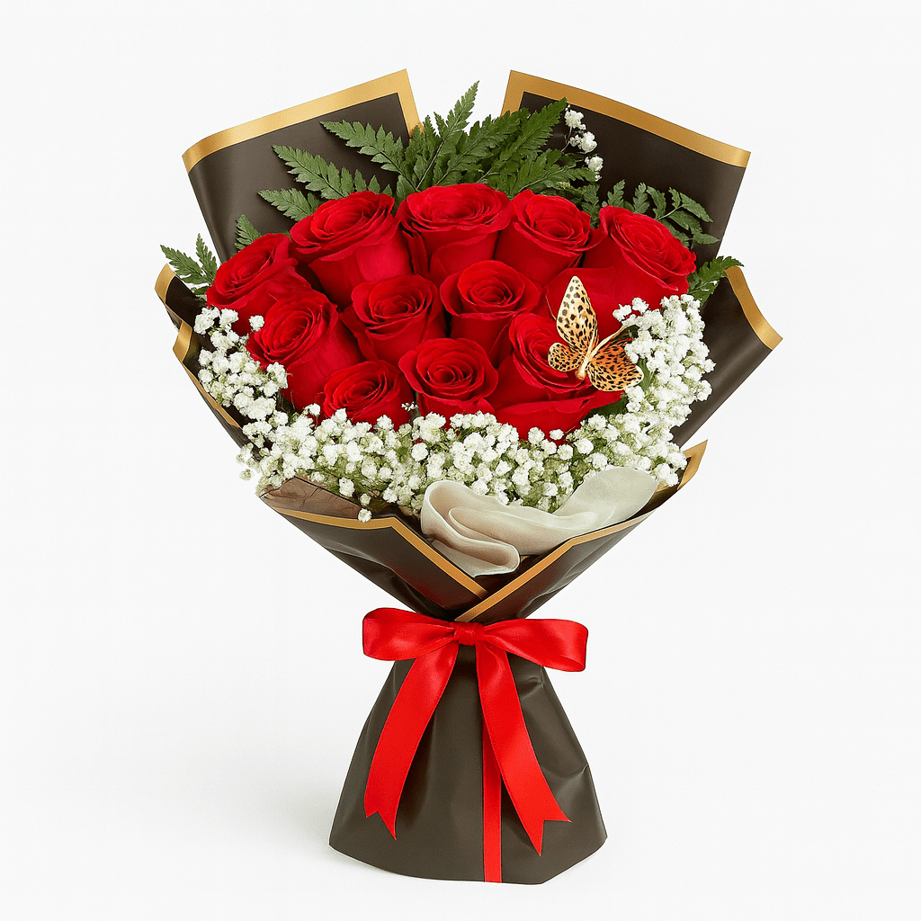Dozen Roses - Black Wrapping - Irving Mall Location - Magic World Flowers