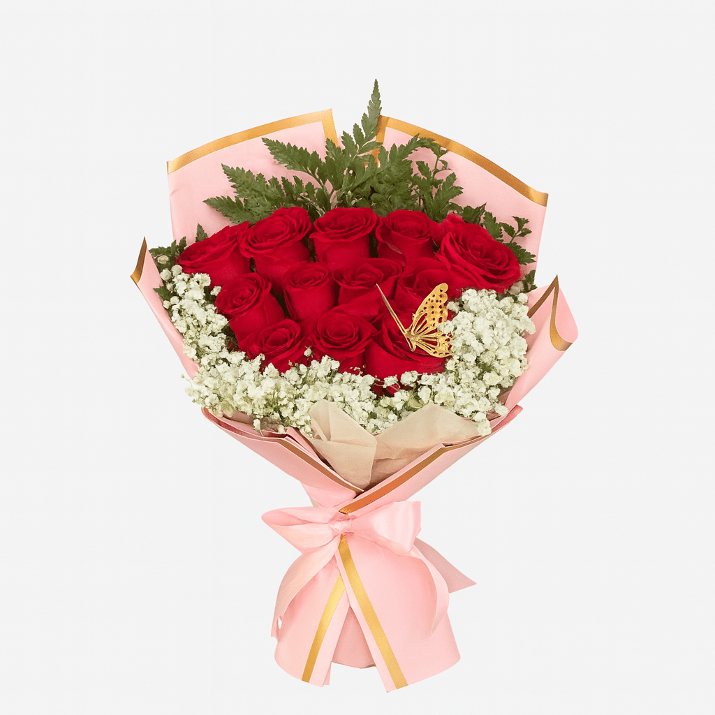 Dozen Roses - Pink Wrapping - Irving Mall Location - Magic World Flowers
