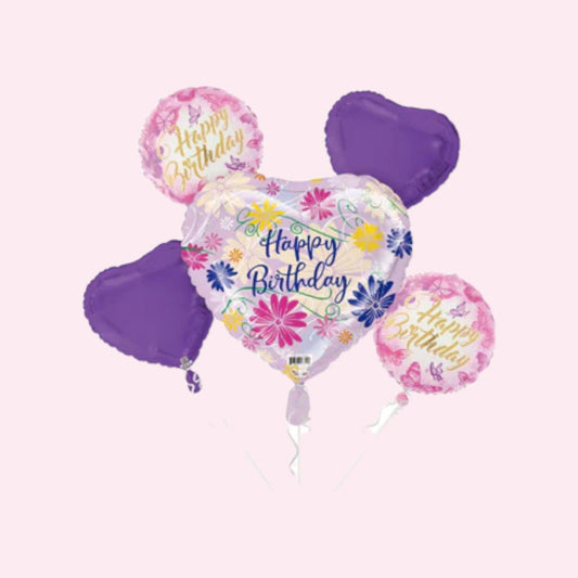 Floral Heart Happy Birthday Balloon Bouquet - Magic World Flowers