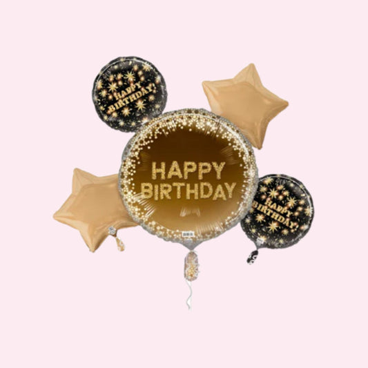 Gold Sparkle Happy Birthday Balloon Bouquet - Magic World Flowers