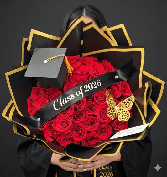 Graduation Bouquet 36 Red Roses | Class of 2026 - Magic World Flowers