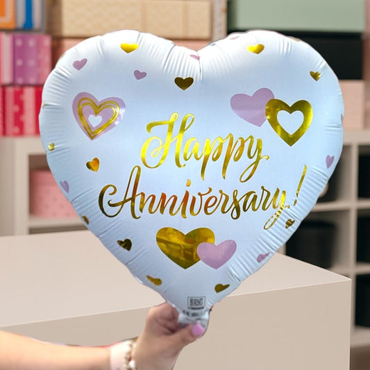 Happy Anniversary White & Pink – Helium Balloon - Magic World Flowers