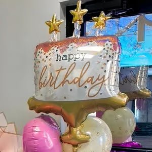 Happy Birthday Pink Cake - Balloon BOuquet - Magic World Flowers
