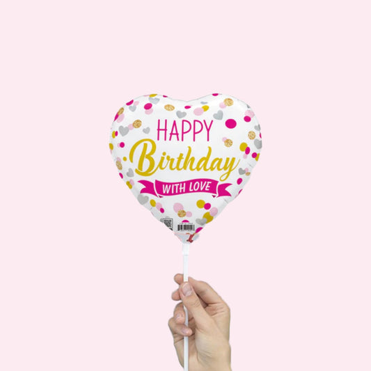 Happy Birthday with Love (Gold and pink) – 9” Foil Balloon - Magic World Flowers
