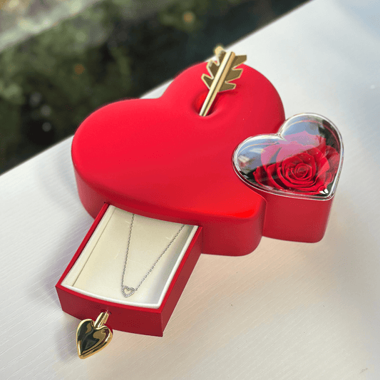 Heart Box with Mini heart necklace - Preserved Rose - Magic World Flowers
