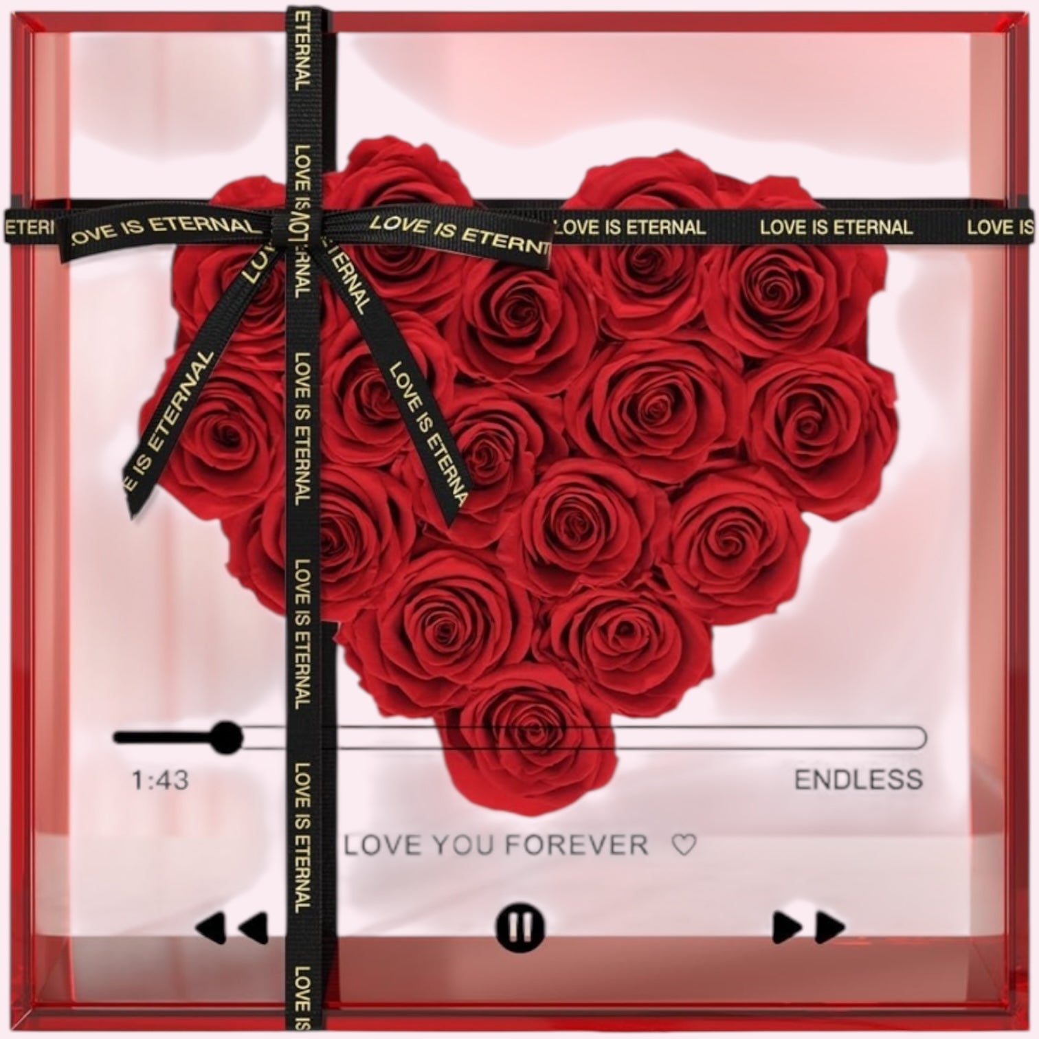 Heart of Red Roses in Acrylic Box - Preserved Roses - Magic World Flowers