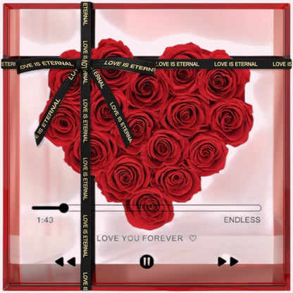 Heart of Red Roses in Acrylic Box - Preserved Roses - Magic World Flowers