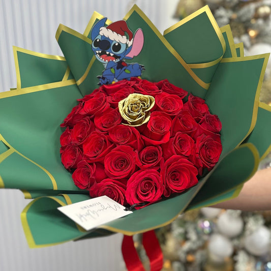 Holiday Charm Red Roses Bouquet - Christmas - Magic World Flowers