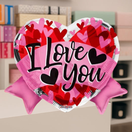 I Love You Hearts Pink and Red – Helium Balloon - Magic World Flowers