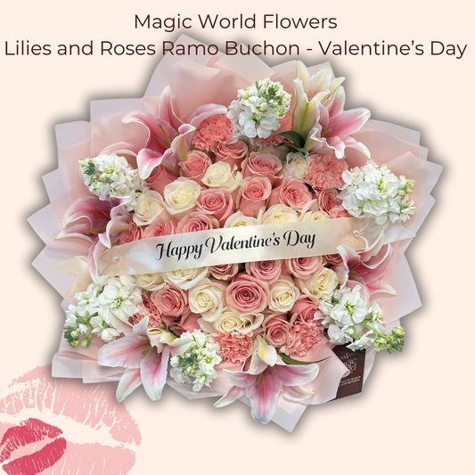 Lilies and Roses Ramo Buchon - Valentine's Day - Magic World Flowers