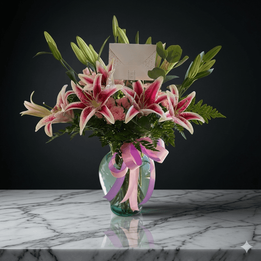 Lily & Carnation Blend — Vase in Everyday Bunches - Magic World Flowers