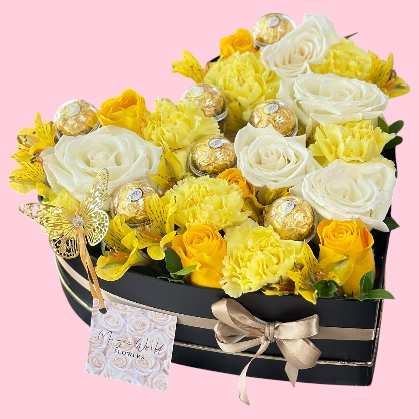 Love Heart Box - Mixed Blooms (Daily available blooms) - Magic World Flowers